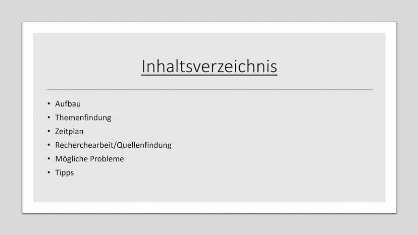 Eine Facharbeit
erarbeiten • Themenfindung
●
Zeitplan
●
●
Aufbau
●
Inhaltsverzeichnis
Recherchearbeit/Quellenfindung
Mögliche Probleme
Tipps