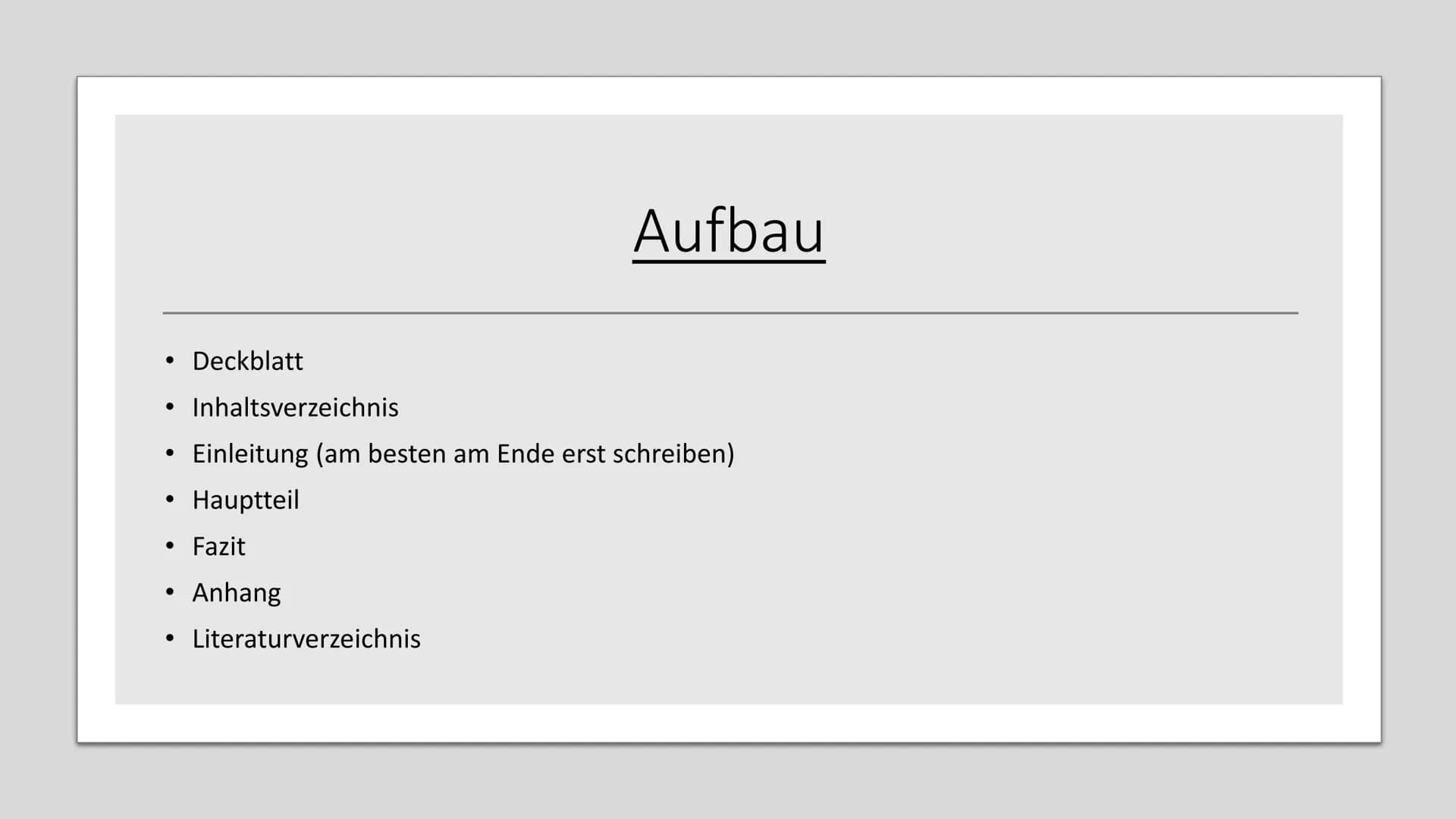Eine Facharbeit
erarbeiten • Themenfindung
●
Zeitplan
●
●
Aufbau
●
Inhaltsverzeichnis
Recherchearbeit/Quellenfindung
Mögliche Probleme
Tipps