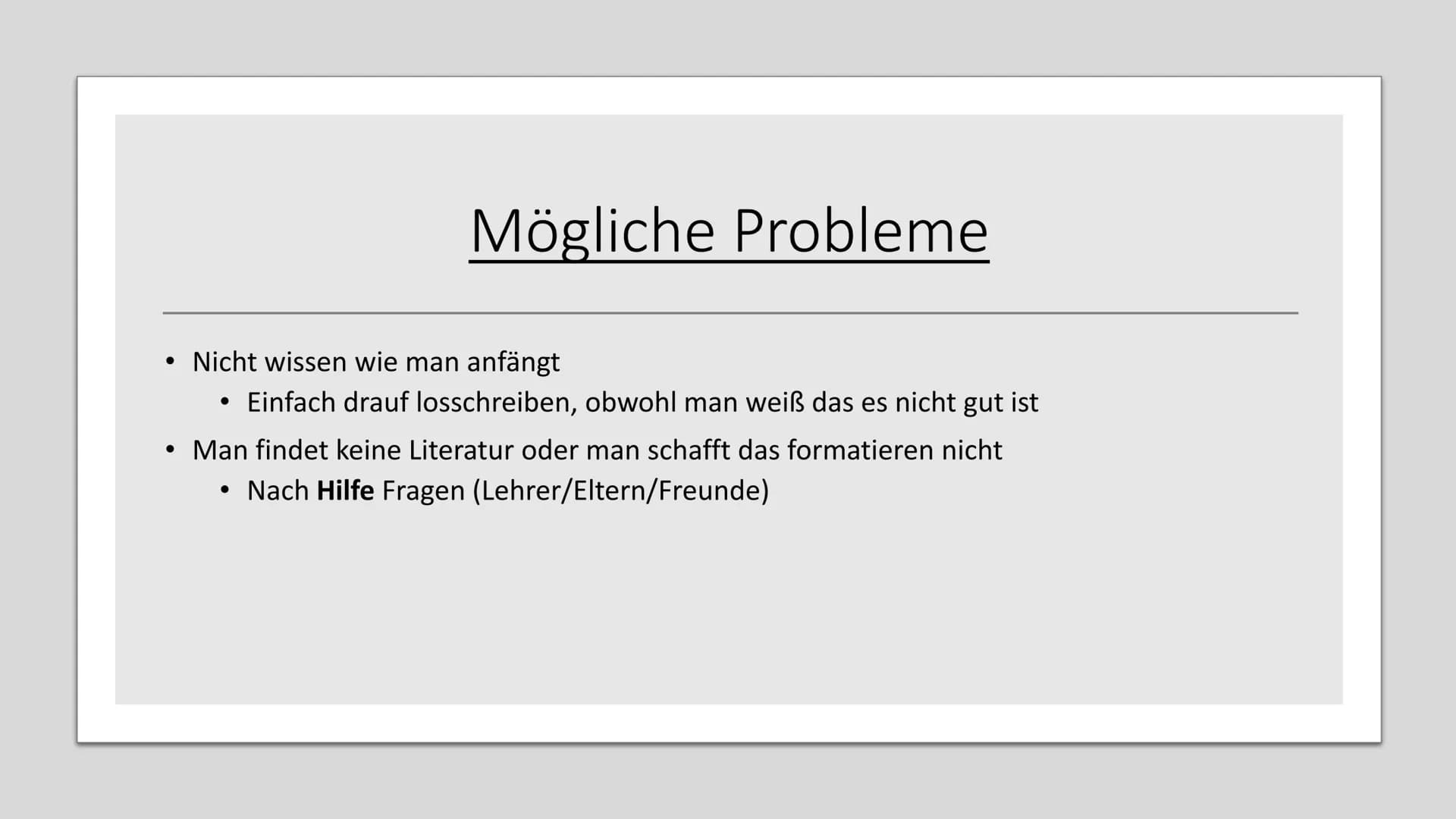 Eine Facharbeit
erarbeiten • Themenfindung
●
Zeitplan
●
●
Aufbau
●
Inhaltsverzeichnis
Recherchearbeit/Quellenfindung
Mögliche Probleme
Tipps