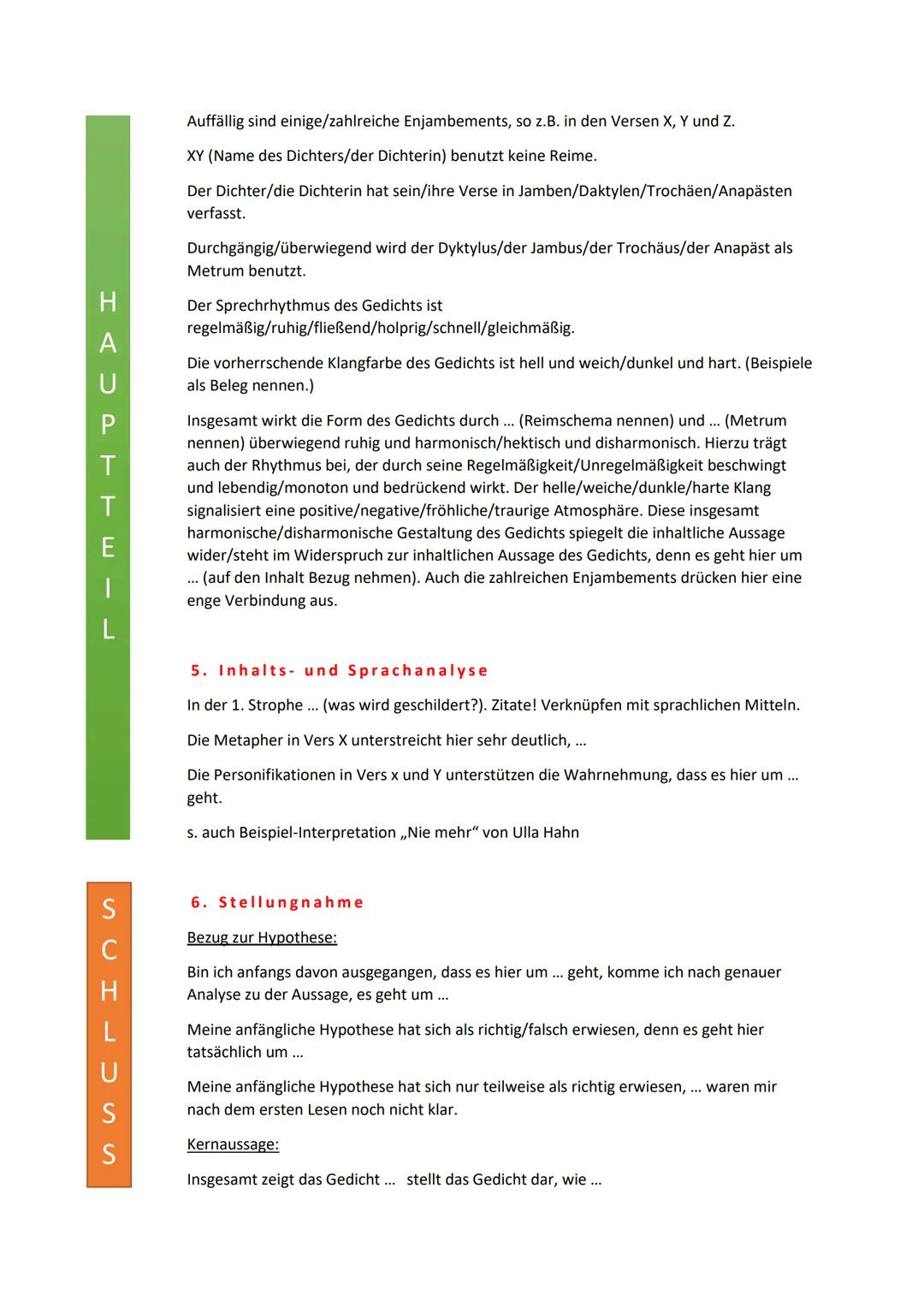 E
|
N
L
E
|
T
UNG
HAUP
А
T
T
E
Formulierungshilfen und Aufbau der Gedichtanalyse
1. TATTE-Satz:
In dem Liebesgedicht ,,XY" von ,,(Autor) aus