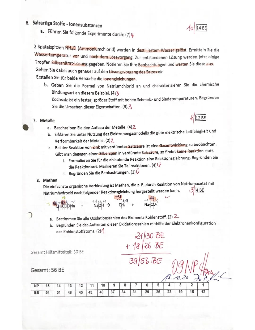 Leist gskurs 11/1
06. Oktober 2022
Hilfsmittelfreier Teil (nur beigelegtes PSE möglich)
1. Ordnen Sie die Stoffe in der Tabelle den gegebene
