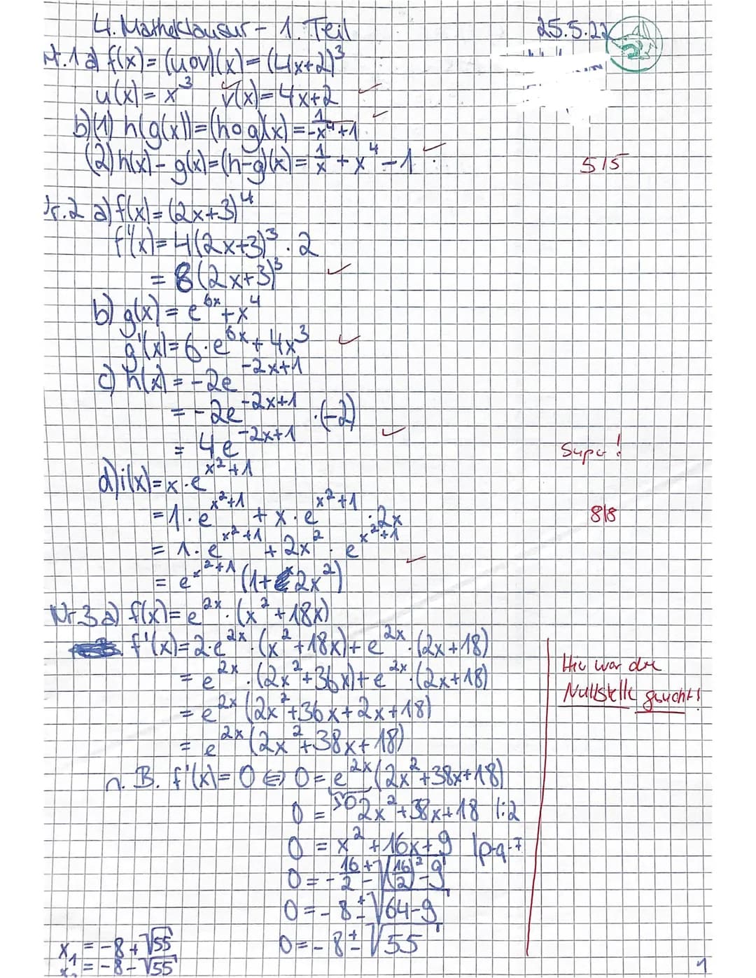 Mathe Q1
Checkliste:
4. Klausur
Name:
Prüfungsteil 1: ohne GTR, ohne Formelsammlung (max. 30 min.)
0
Lass bitte überall etwa 6cm Rand frei (