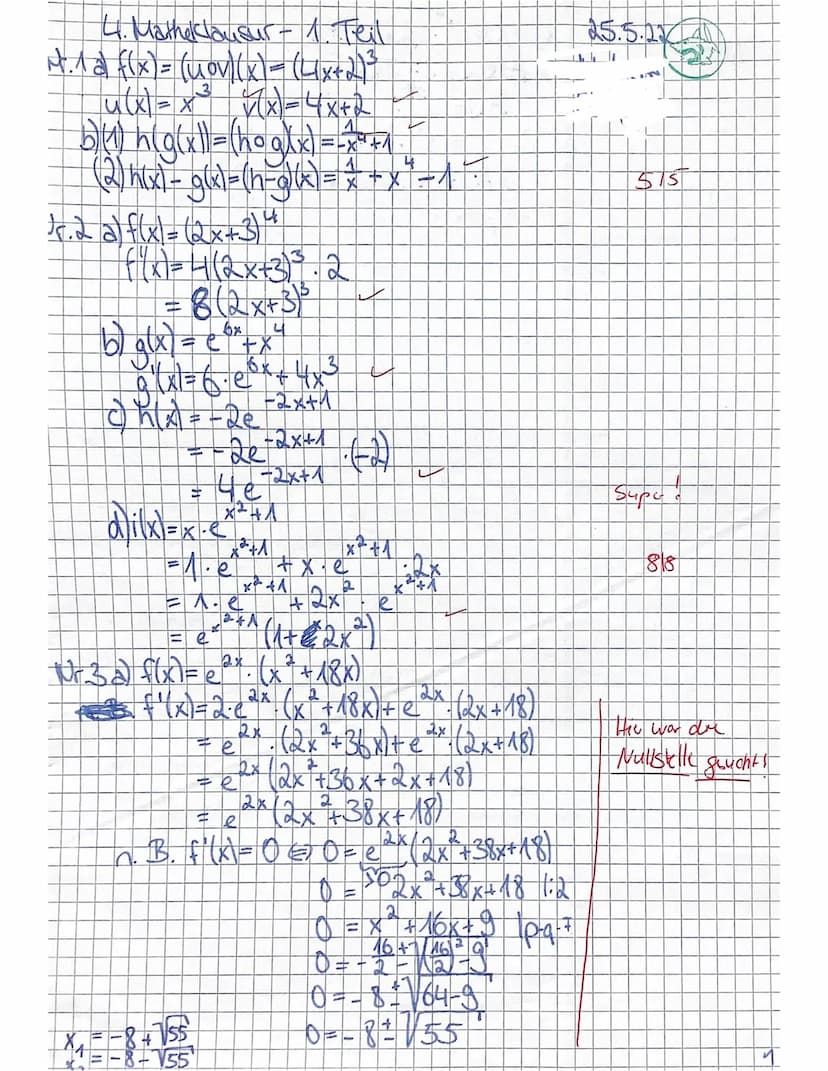 Mathe Q1
Checkliste:
4. Klausur
Name:
Prüfungsteil 1: ohne GTR, ohne Formelsammlung (max. 30 min.)
0
Lass bitte überall etwa 6cm Rand frei (