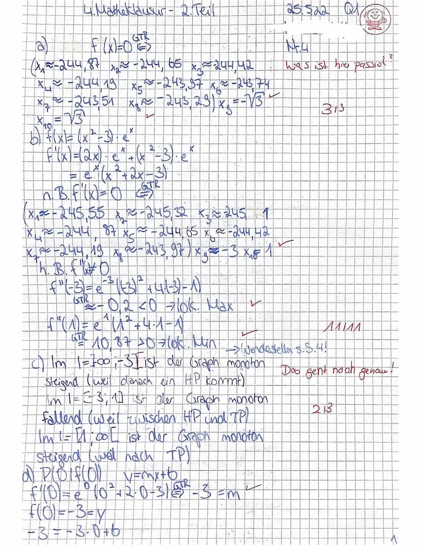Mathe Q1
Checkliste:
4. Klausur
Name:
Prüfungsteil 1: ohne GTR, ohne Formelsammlung (max. 30 min.)
0
Lass bitte überall etwa 6cm Rand frei (