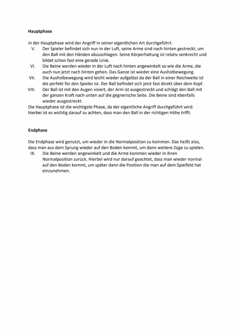 Carolin Gampe
Der Angriffsschlag
Bewegungsbeschreibung 'Angriffsschlag' (Einteilung in Hinführungs-, Haupt- + Endphase, zyklisch/ azyklisch?