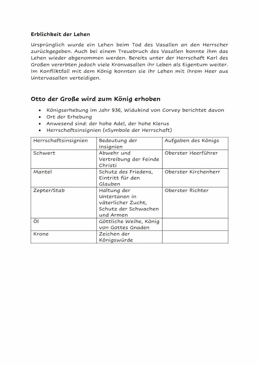 Das Lehnswesen
Das mittelalterliche Lehnswesen beruhte auf dem Verhältnis von
Lehnsherren und Vasallen und war in der Hauptsache durch zwei 