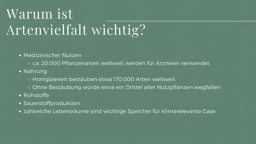BIOLOGIE
Verlust der
Biodiversität Inhalt
• Was heißt Biodiversität?
● Ebenen von Biodiversität
• Warum ist Artenvielfalt wichtig?
• Ursache