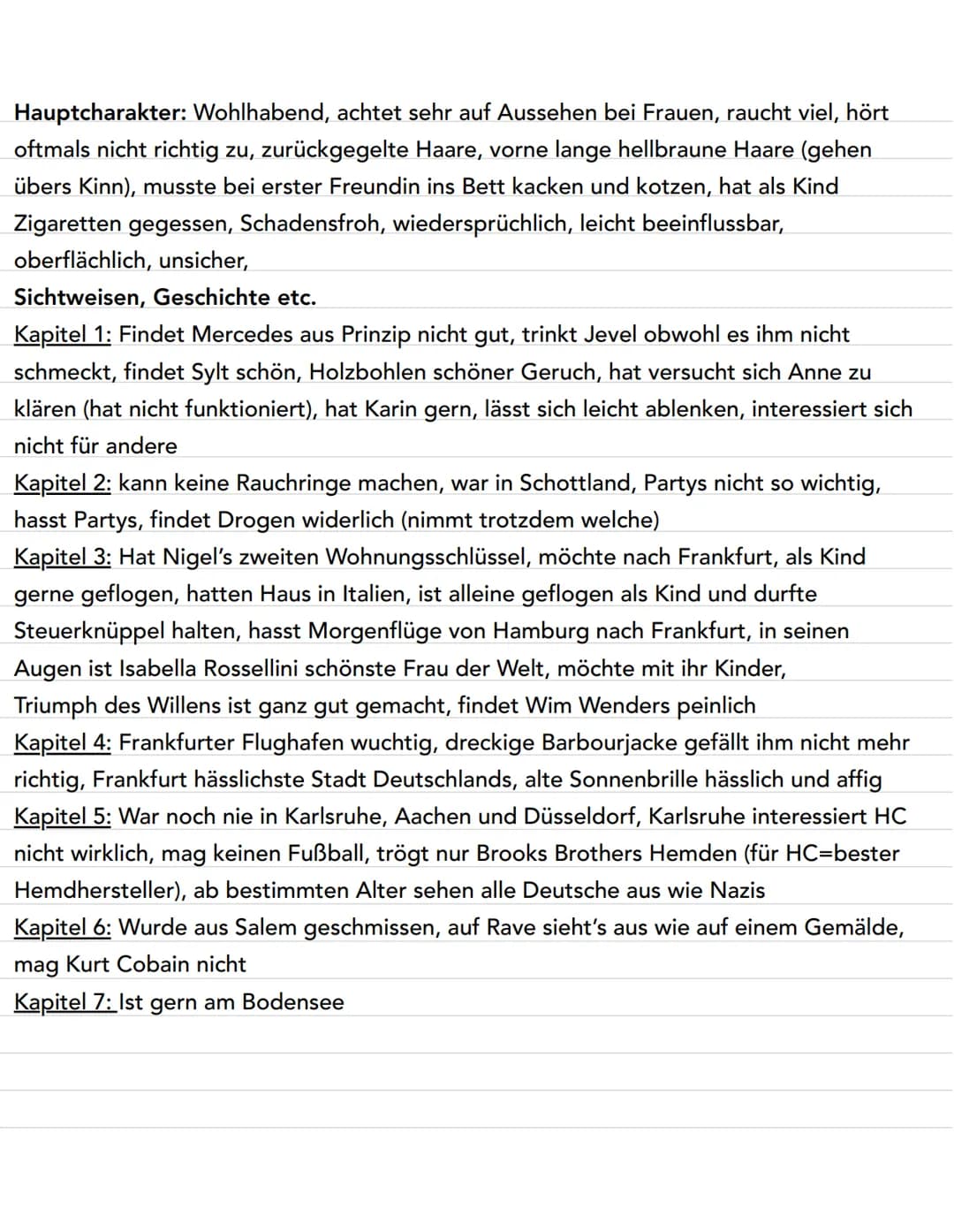 Buch Zusammenfassung ,,Faserland"
Kapitel 1 (S.13-24) Zusammenfassung: Reise startet auf Sylt, Hauptcharakter trinkt Jever,
hat sich mit Kar