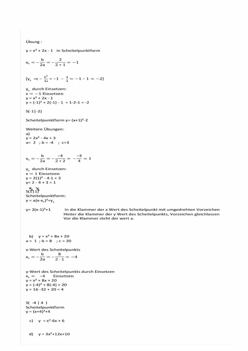 Die allgemeine Form der quadratischen Funktionen
Bisher haben wir mit der Scheitelpunktform gearbeitet
y = a(x-xs)²+ys
Beispiel: y = -3(x-2)