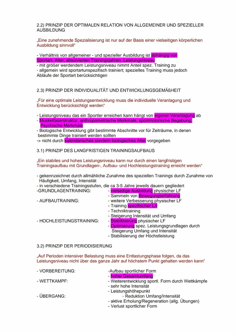 Allgemeine Gesetzmäßigkeiten und Trainingsprinzipien
1) QUALITÄTSGESETZ
,,Spezifische Reize bewirken spezifische Anpassungsreaktionen"
2) HO