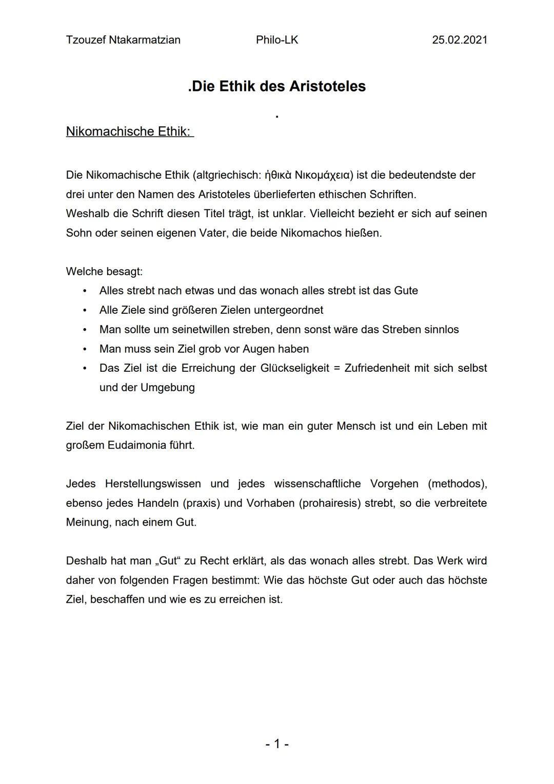 Aristoteles' Glück erklärt: Zusammenfassung und Unterrichtsmaterial