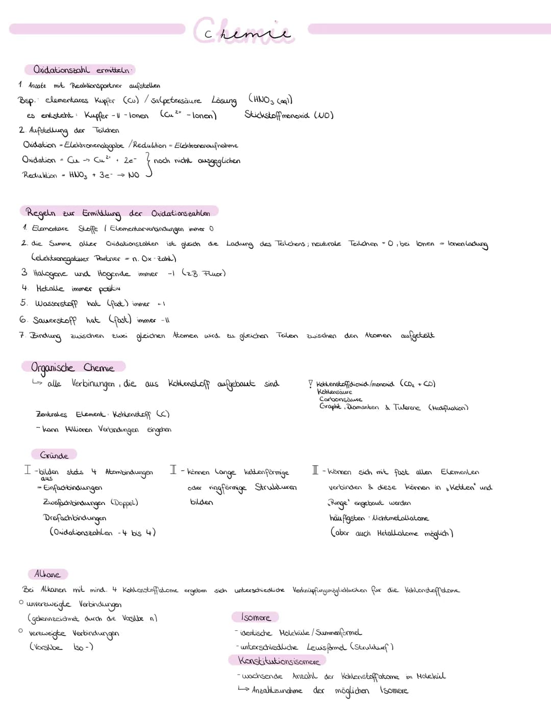 Oxidationszahl ermitteln.
1. Ansate mit Reaktionspartner aufstellen
Bsp.: elementares Kupfer (Cu) / salpetersäure Lösung
es entsteht: Kupfer
