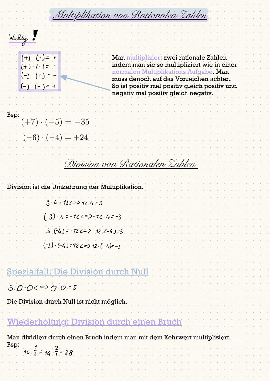 Multiplikation und Division von rationalen Zahlen