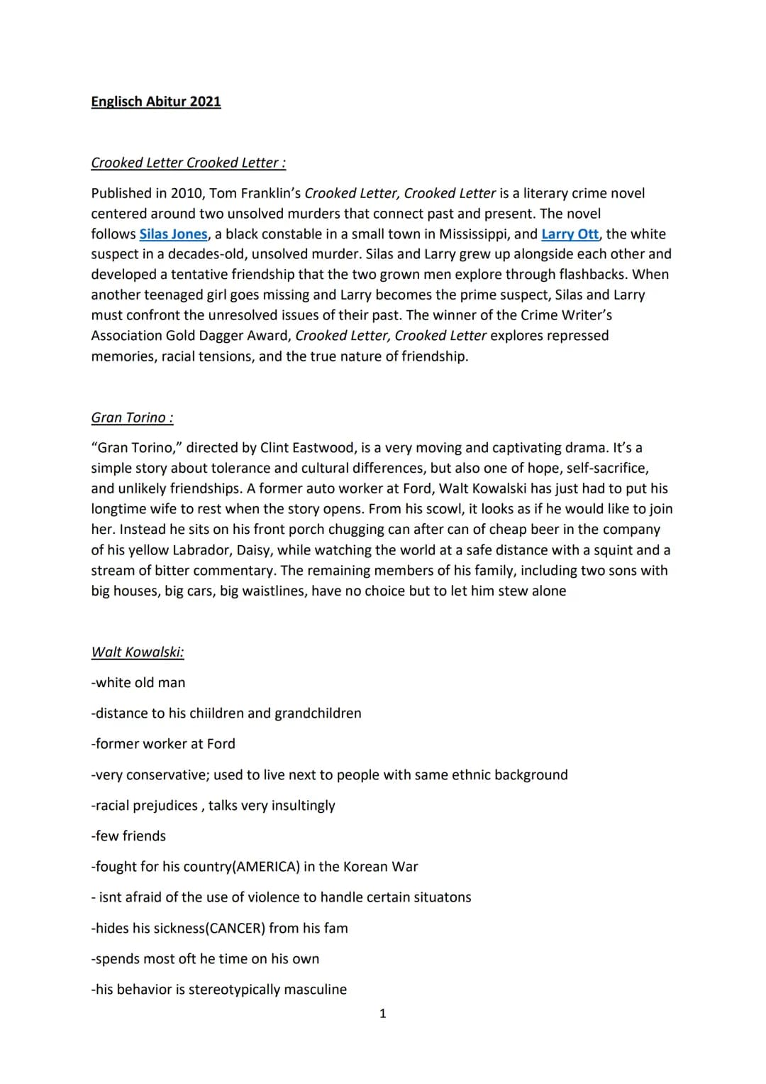 Englisch Abitur 2021
Crooked Letter Crooked Letter :
Published in 2010, Tom Franklin's Crooked Letter, Crooked Letter is a literary crime no
