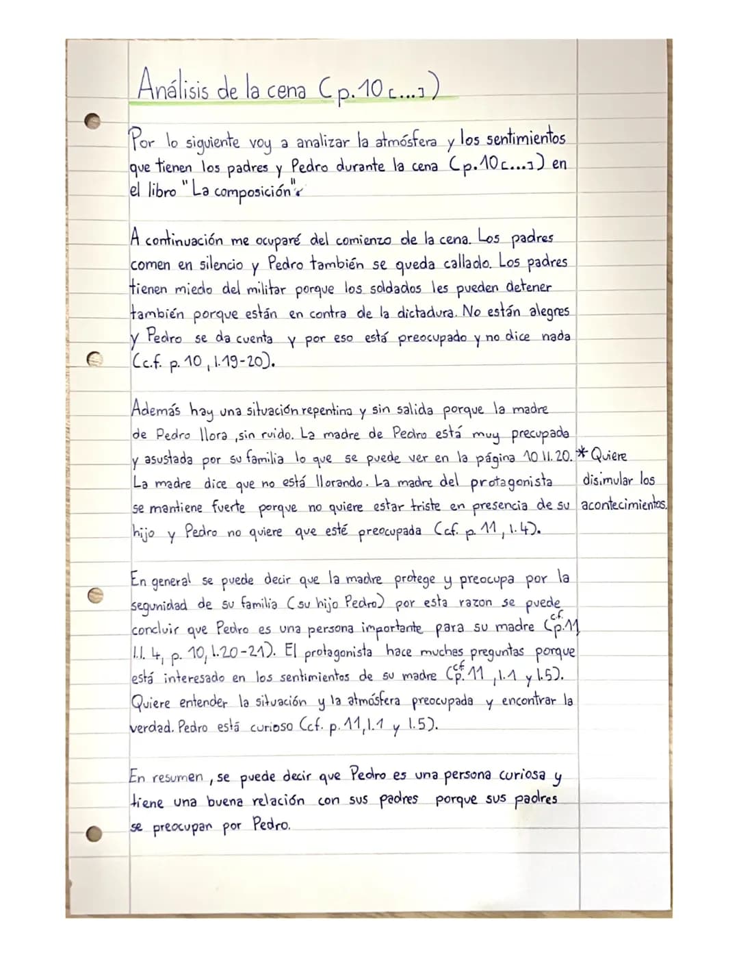 Análisis de la cena C p.10 c...).
Por lo siguiente voy a analizar la atmósfera y los sentimientos
• tienen los padres y Pedro durante la cen