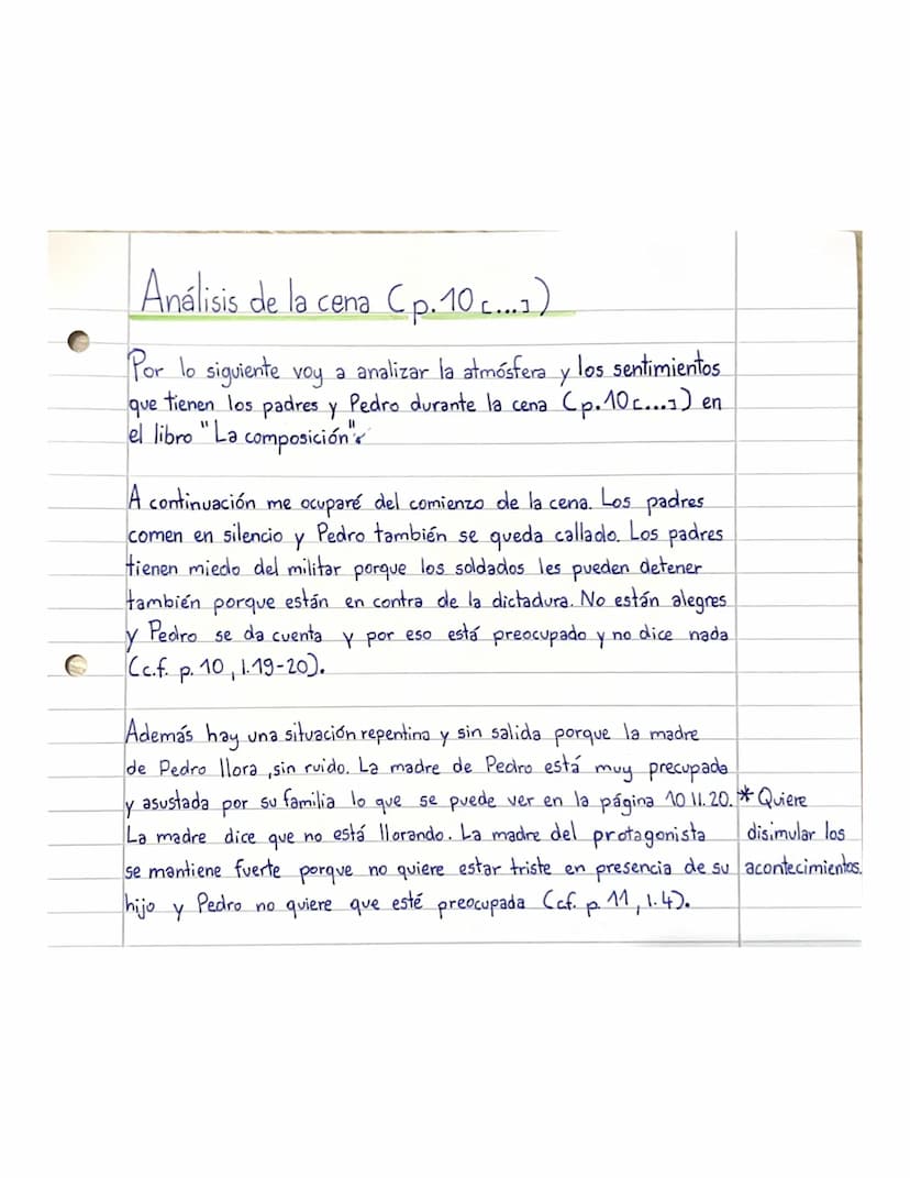 Análisis de la cena C p.10 c...).
Por lo siguiente voy a analizar la atmósfera y los sentimientos
• tienen los padres y Pedro durante la cen