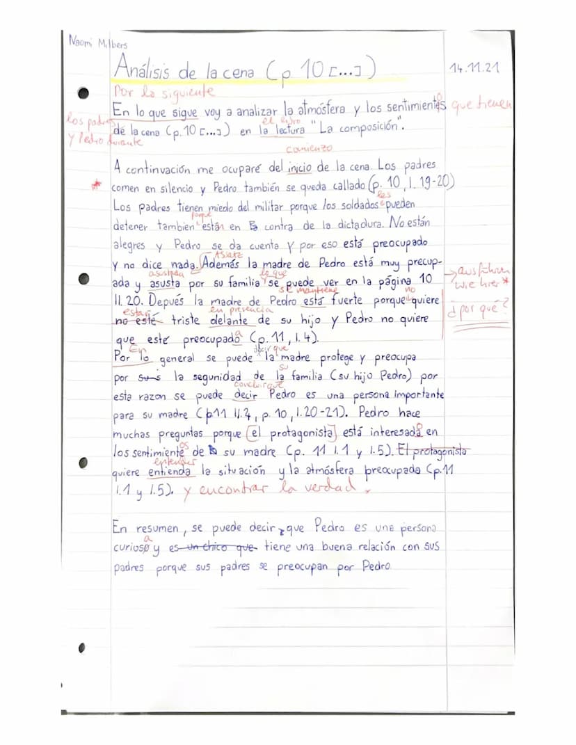 Análisis de la cena C p.10 c...).
Por lo siguiente voy a analizar la atmósfera y los sentimientos
• tienen los padres y Pedro durante la cen