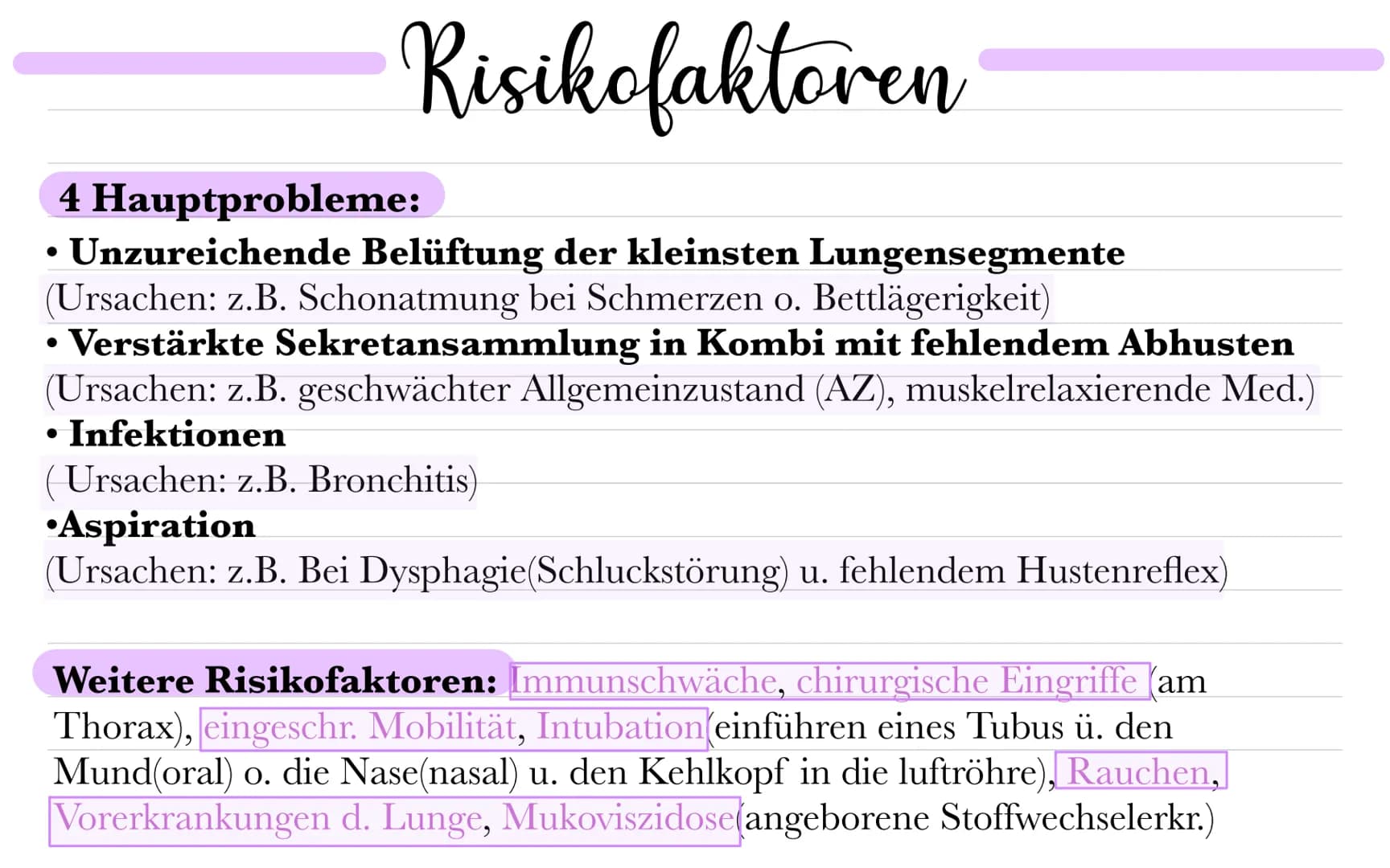 Pneumonieprophylaxe
=> Lungenentzündung,
Entzündung des Lungengewebes
(Lungenparenchyms) durch infektiöse, allergische o . physikal-
isch-ch