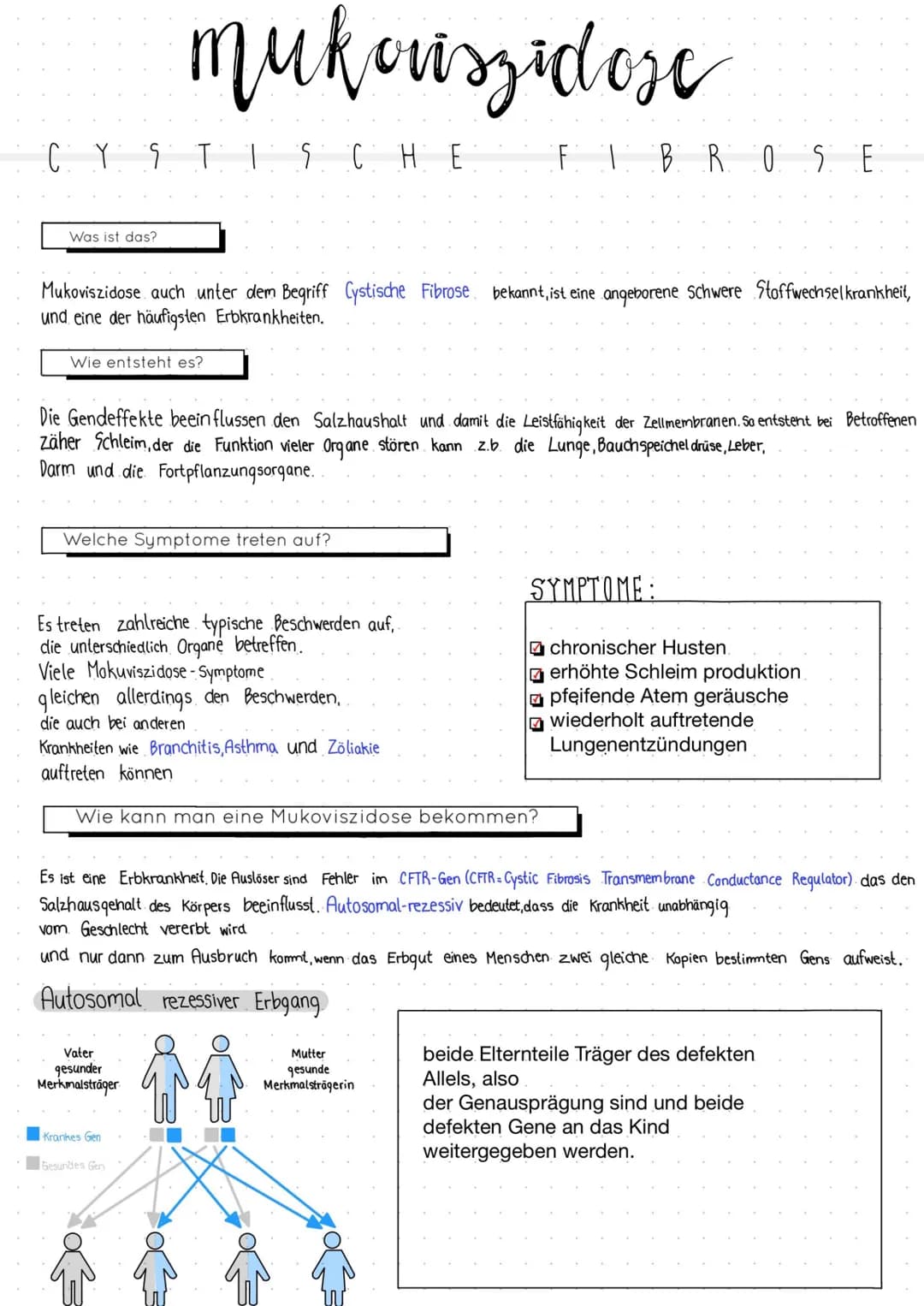 CYSTISCHE FIBROSE
Was ist das?
mukorszidose
Mukoviszidose auch unter dem Begriff Cystische Fibrose. bekannt, ist eine angeborene Schwere Sto