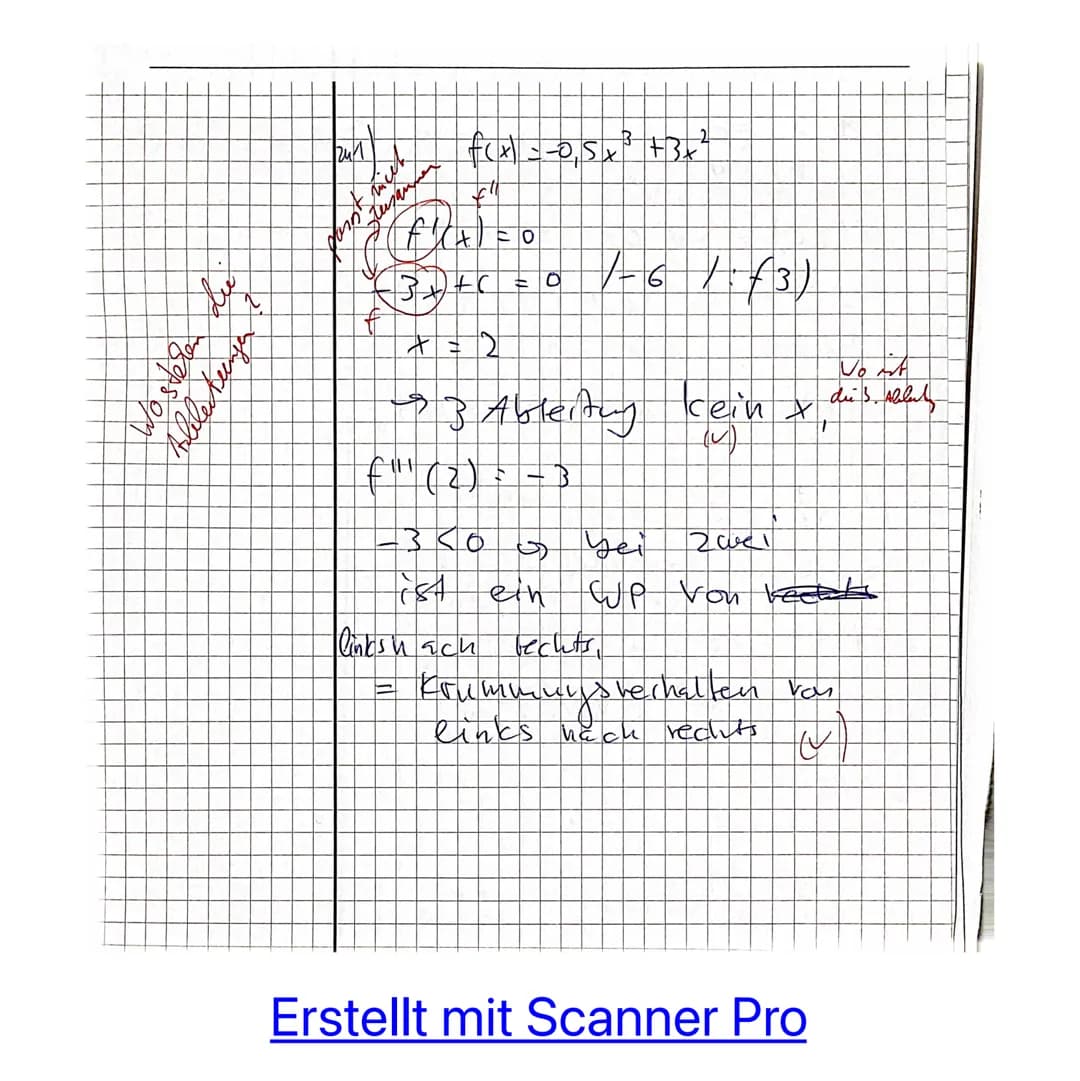 1. Teil (ohne Hilfsmittel) max. 25 Minuten
Aufgabe 1:
Gegeben ist die Funktion f mit f(x) = -0,5x³ + 3x².
Bestimmen Sie das Krümmungsverhalt