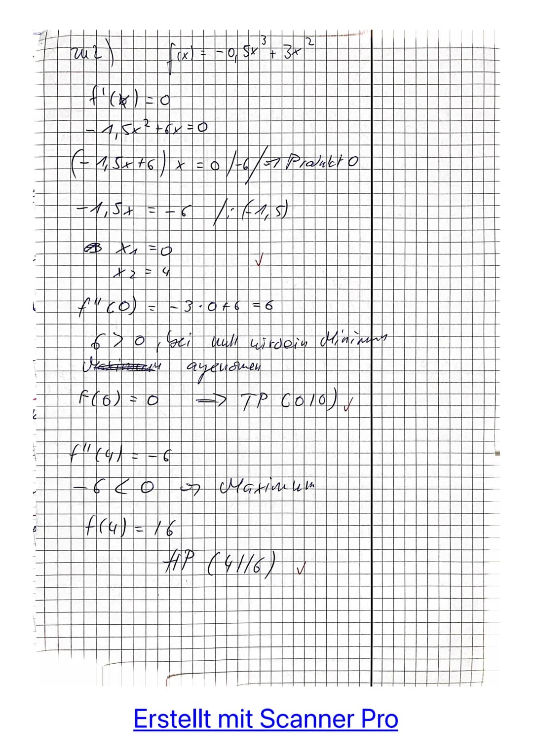 1. Teil (ohne Hilfsmittel) max. 25 Minuten
Aufgabe 1:
Gegeben ist die Funktion f mit f(x) = -0,5x³ + 3x².
Bestimmen Sie das Krümmungsverhalt