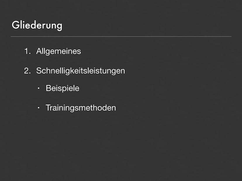 KATA
Abou
5
Schnelligkeit
T--
- Gliederung
1. Allgemeines
2.
Schnelligkeitsleistungen
●
●
Beispiele
Trainingsmethoden Allgemeines über Schne