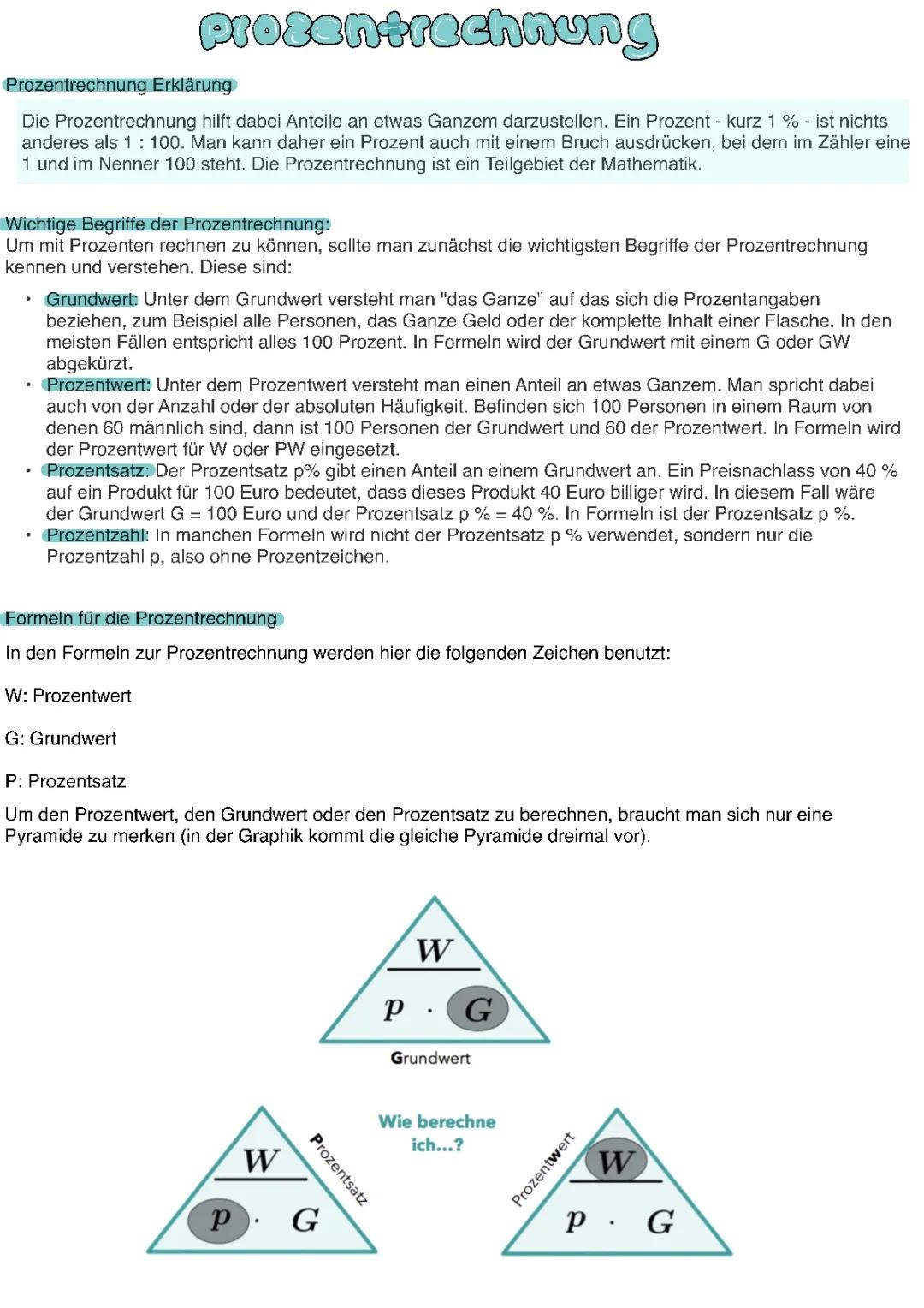 Prozentrechnung einfach erklärt für Kinder - Formeln, Beispiele, pdfs und Taschenrechner