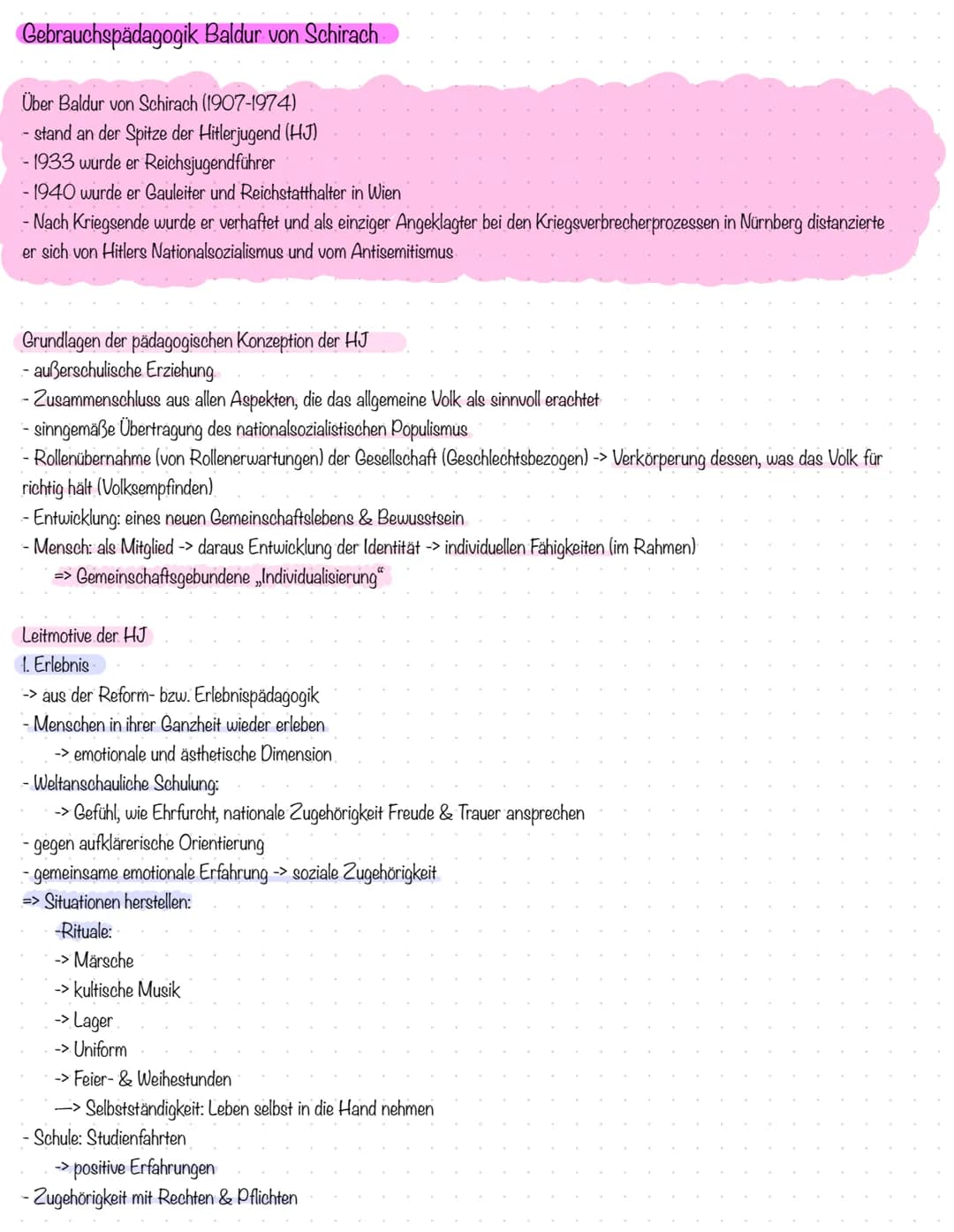  Erziehung im Nationalsozialismus
Grundannahme:
• Erziehung zum Totalitarismus (politische Herrschaft die alle Bereiche des
Lebens kontrolli