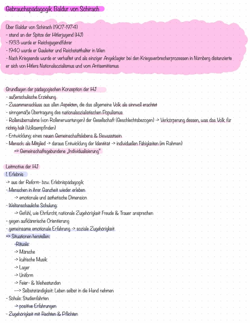  Erziehung im Nationalsozialismus
Grundannahme:
• Erziehung zum Totalitarismus (politische Herrschaft die alle Bereiche des
Lebens kontrolli