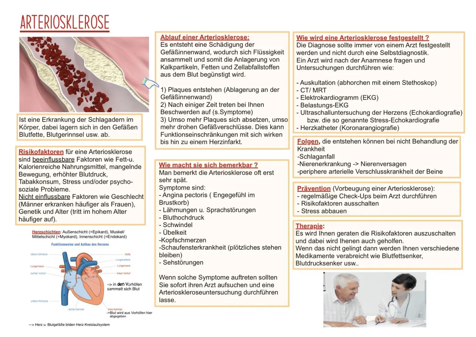 # ARTERIOSKLEROSE

Ist eine Erkrankung der Schlagadern im
Körper, dabei lagern sich in den Gefäßen
Blutfette, Blutgerinnsel usw. ab.

Risiko