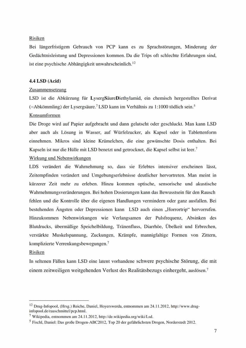 Thema der Arbeit:
Sie sind schön, bunt und gefährlich:
Synthetische Rauschmittel
Unterrichtsfach: Biologie
Lehrerin:
XXX
Abgabetermin: XXX
P