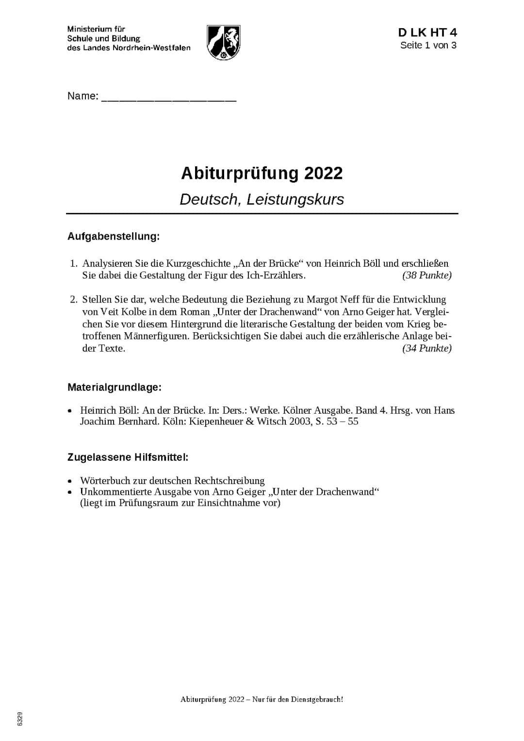 Deutsch LK Abitur 2022 NRW