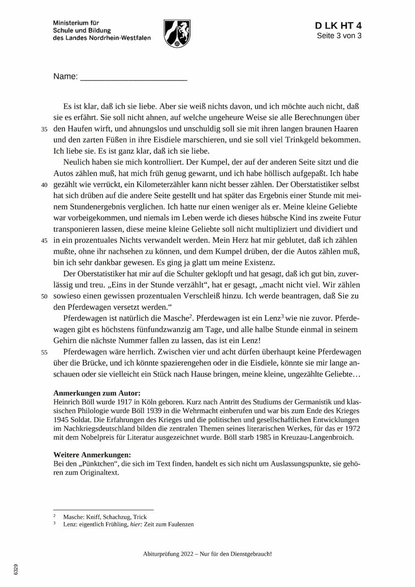 6329
Ministerium für
Schule und Bildung
des Landes Nordrhein-Westfalen
Name:
13
Abiturprüfung 2022
Deutsch, Leistungskurs
Aufgabenstellung:
