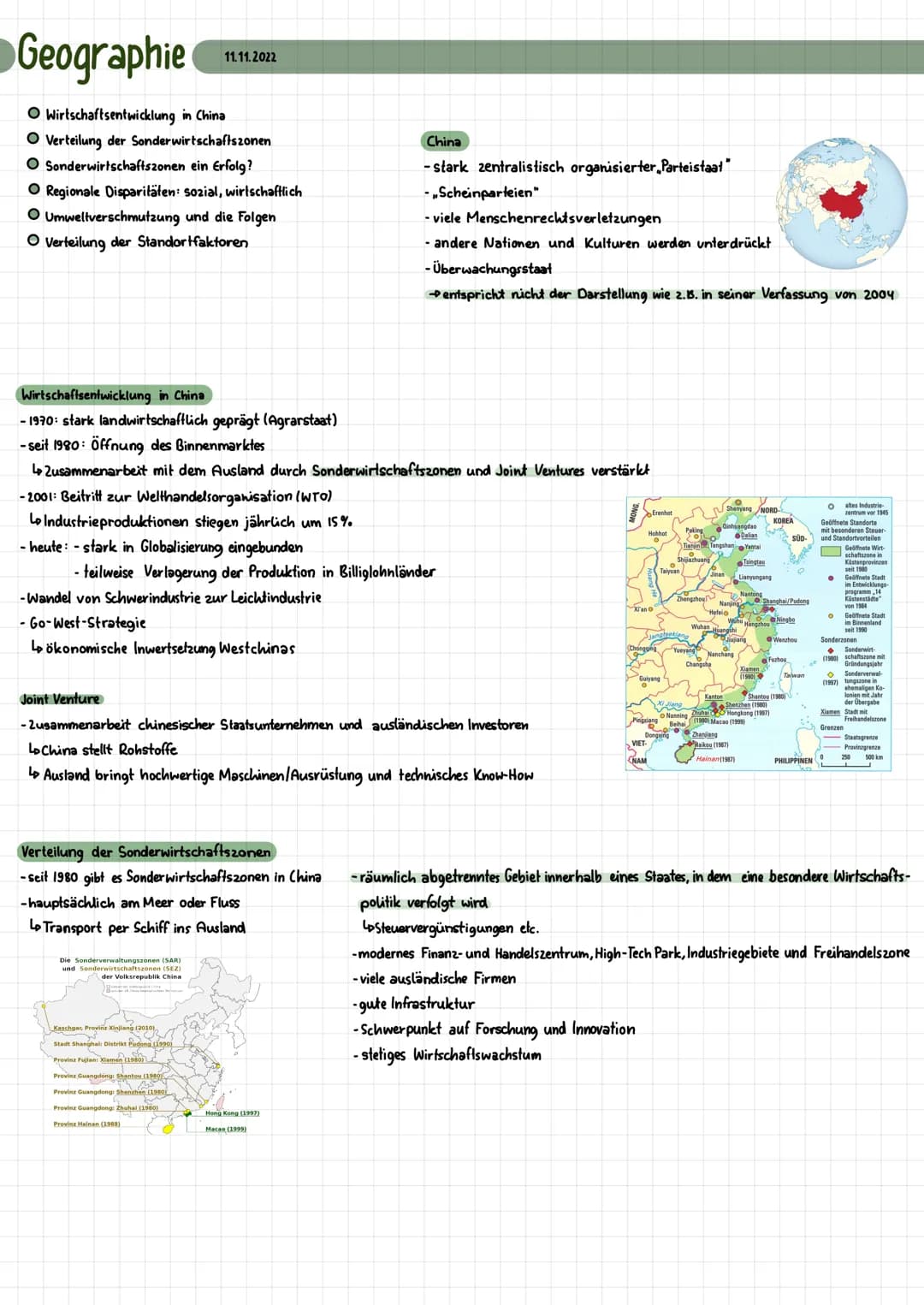 Geographie
O Wirtschaftsentwicklung in China
O Verteilung der Sonderwirtschaftszonen
O Sonderwirtschaftszonen ein Erfolg?
O Regionale Dispar