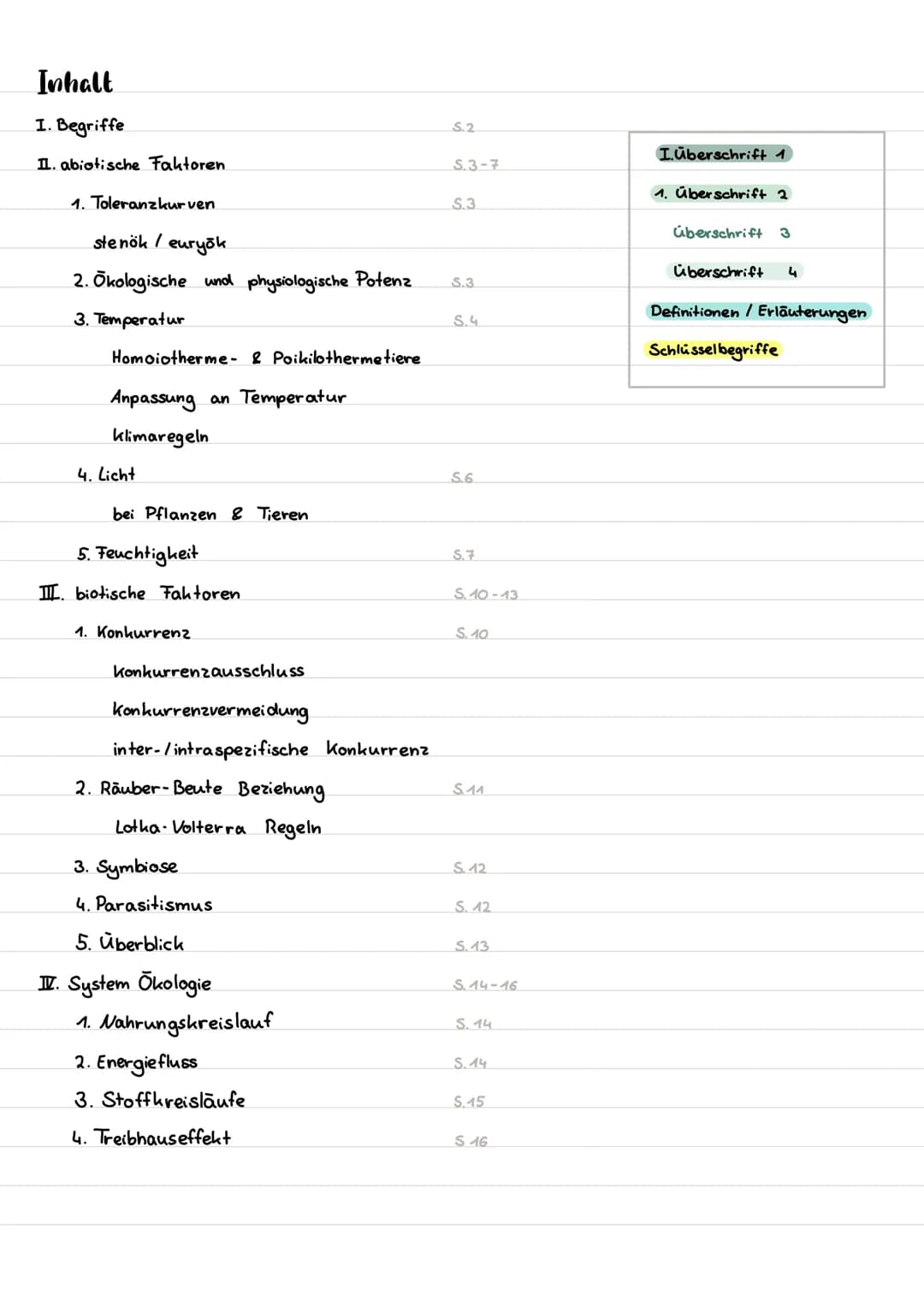 Inhalt
I. Begriffe
II. abiotische Faktoren
1. Toleranzkurven
ste nök / euryok
2. Ökologische und physiologische Potenz
3. Temperatur
Homoiot