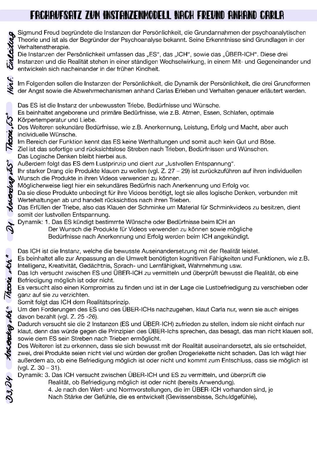 ✨Fachaufsatz zum Instanzenmodell✨ nach Sigmund Freud