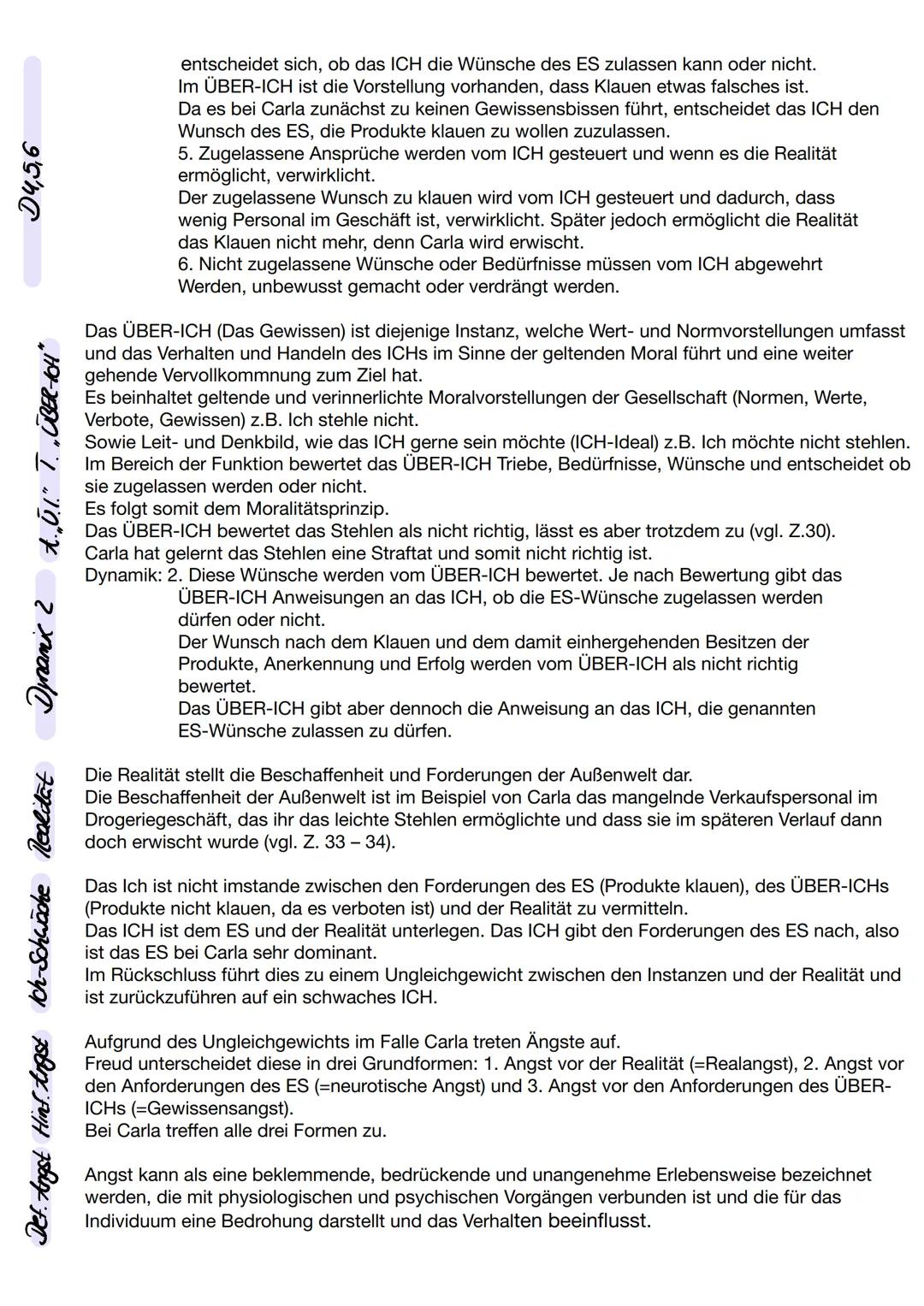 Hinf. Einleiting
D1 trwending "ES" Theorie, ES"
Anwending "Ich" Theorie "Ich"
D3, D4
FACHAUFSATZ ZUM INSTANZENMODELL NACH FREUND ANHAND CARL