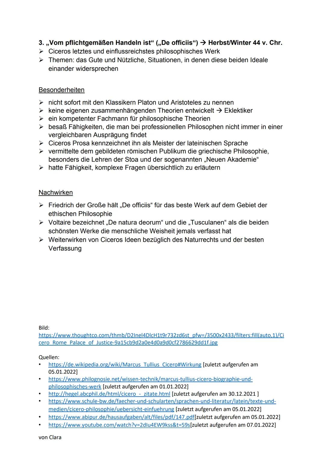 # Cicero - auch philosophisch aktiv

Zu seiner Person:

voller Name: Marcus Tullius Cicero („Kichererbse")

* 3. Januar 106 v. Chr. in Arpin