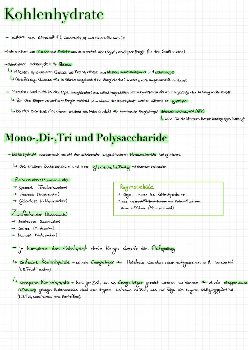 Funktionen:
dient Zellen und Organismen als Energiequelle
- ist eine Art Gerüst substanz
• Einfachzucker
●
H
Monosaccharid
• Hohlenstoffatom