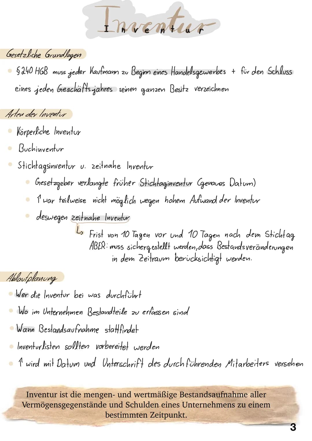 Themen
1 Gesetzliche Grundlagen der Buchführung
2 Ordnungsmäßigkeit der Buchführung
3 Inventur
4 Inventar aufstellen + Gesetze
6 Bilanz (Akt