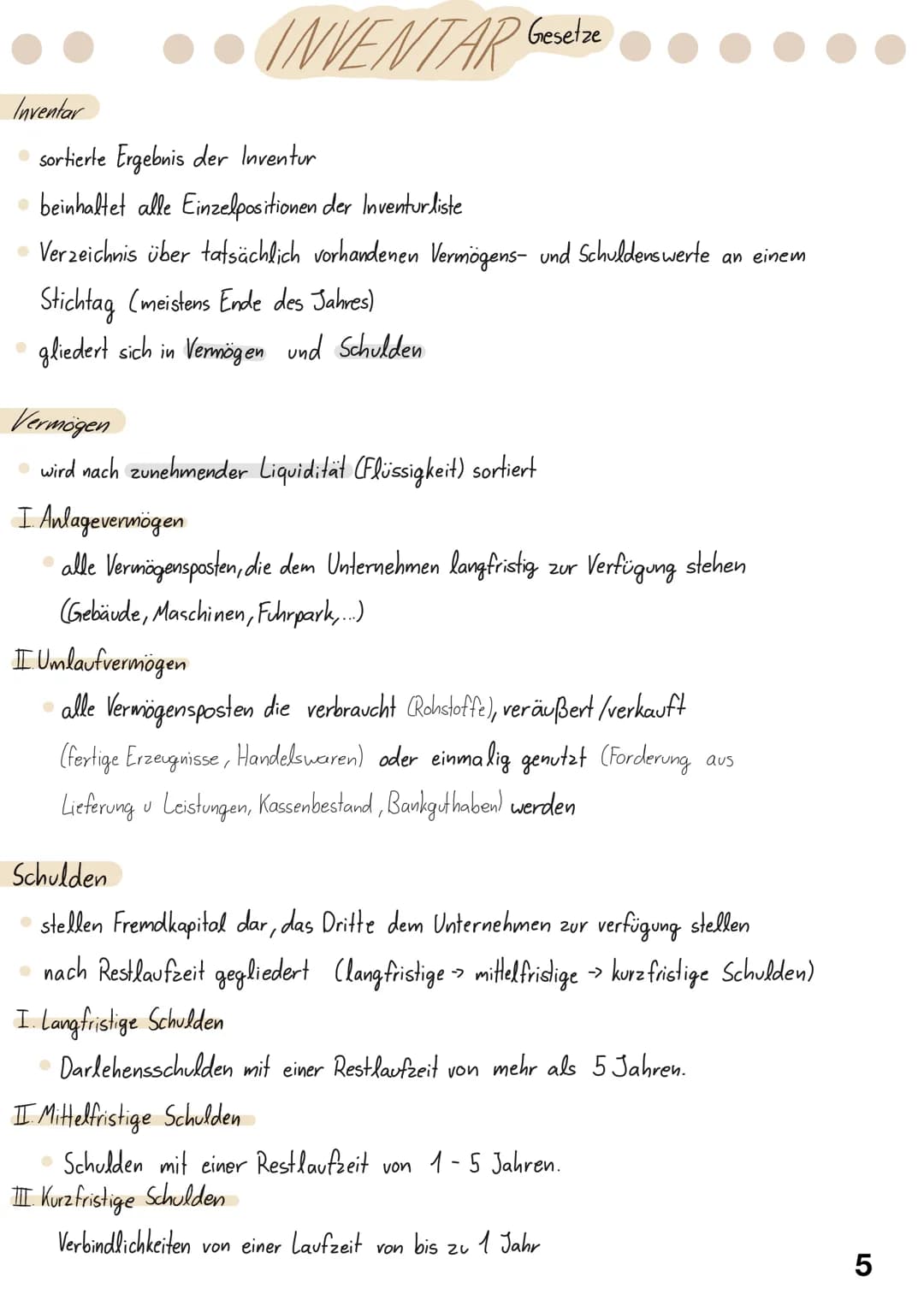 Themen
1 Gesetzliche Grundlagen der Buchführung
2 Ordnungsmäßigkeit der Buchführung
3 Inventur
4 Inventar aufstellen + Gesetze
6 Bilanz (Akt