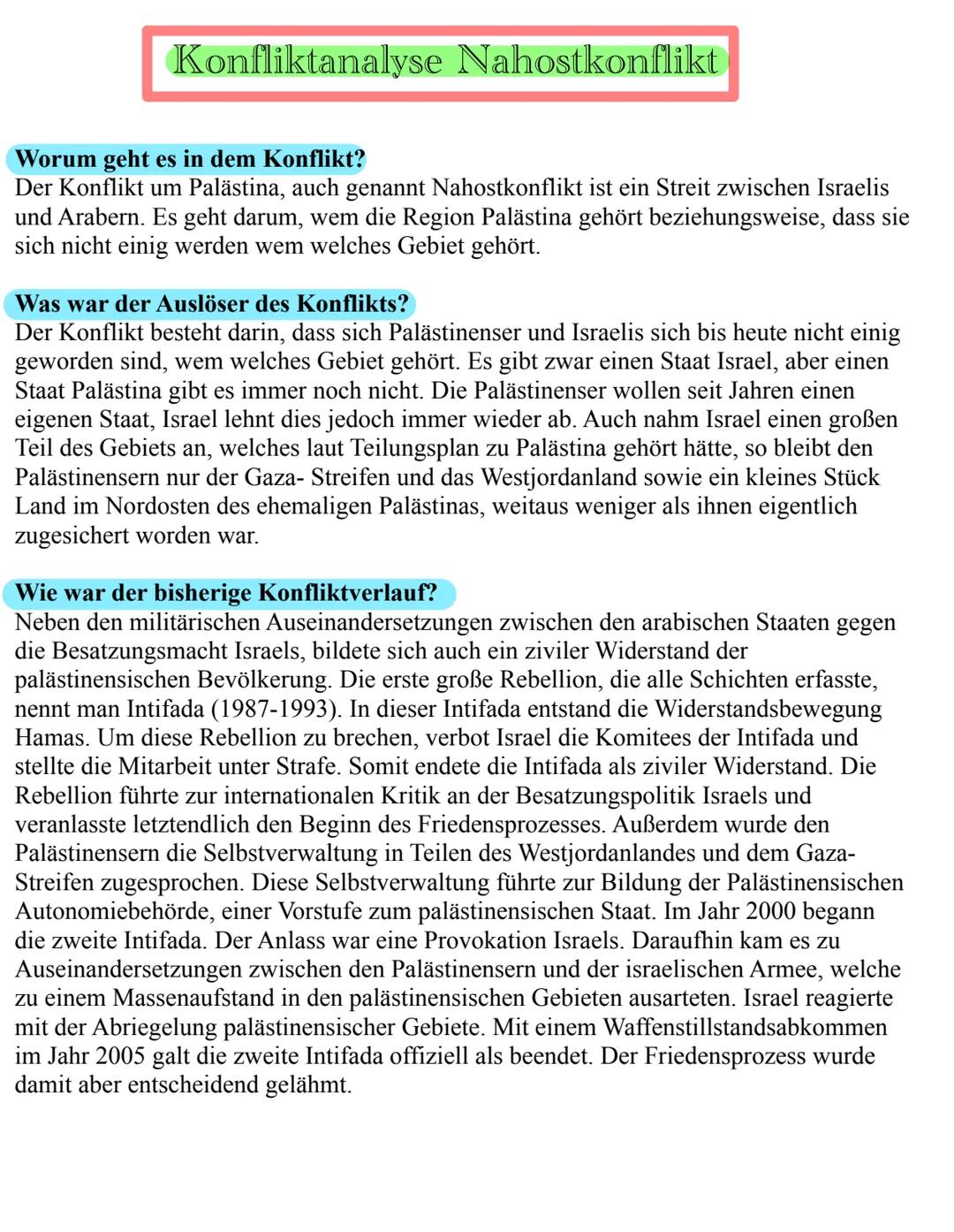 Konfliktanalyse Nahostkonflikt 