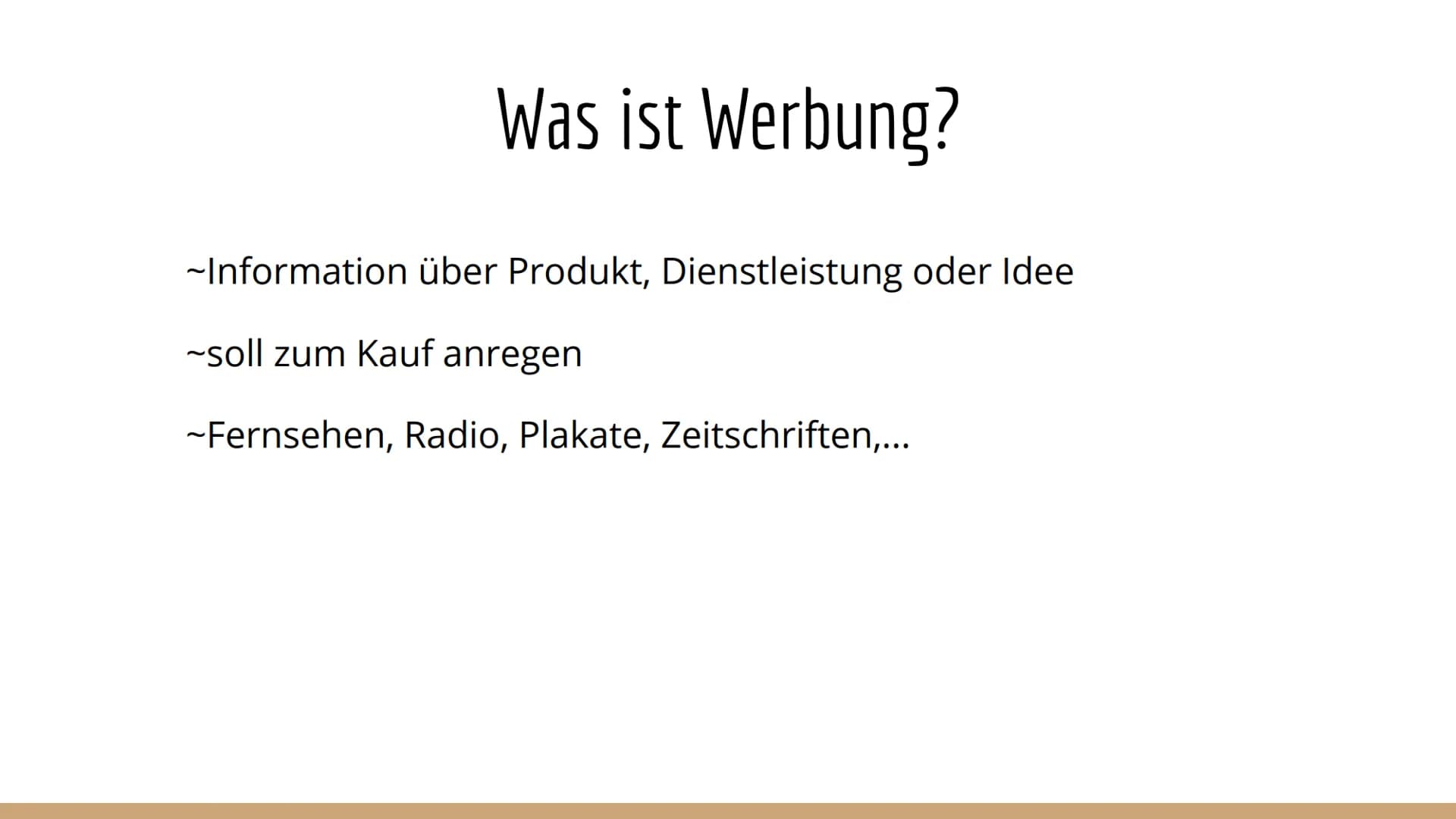 
<h2 id="wasistwerbungberhaupt">Was ist Werbung überhaupt?</h2>
<p>Werbung ist die Information über ein Produkt, eine Dienstleistung oder ei