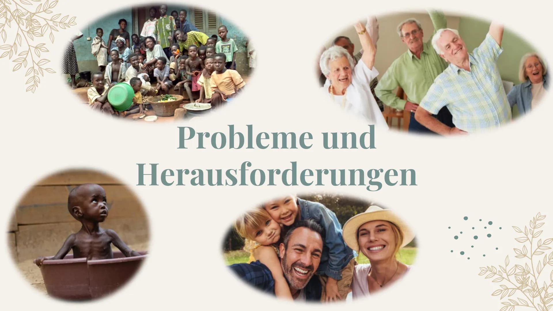 Bevölkerungsentwicklung
und Migration Inhaltsverzeichnis
1) Probleme und Herausforderungen
(vgl. S. 176 f)
2) Entwicklung der Weltbevölkerun