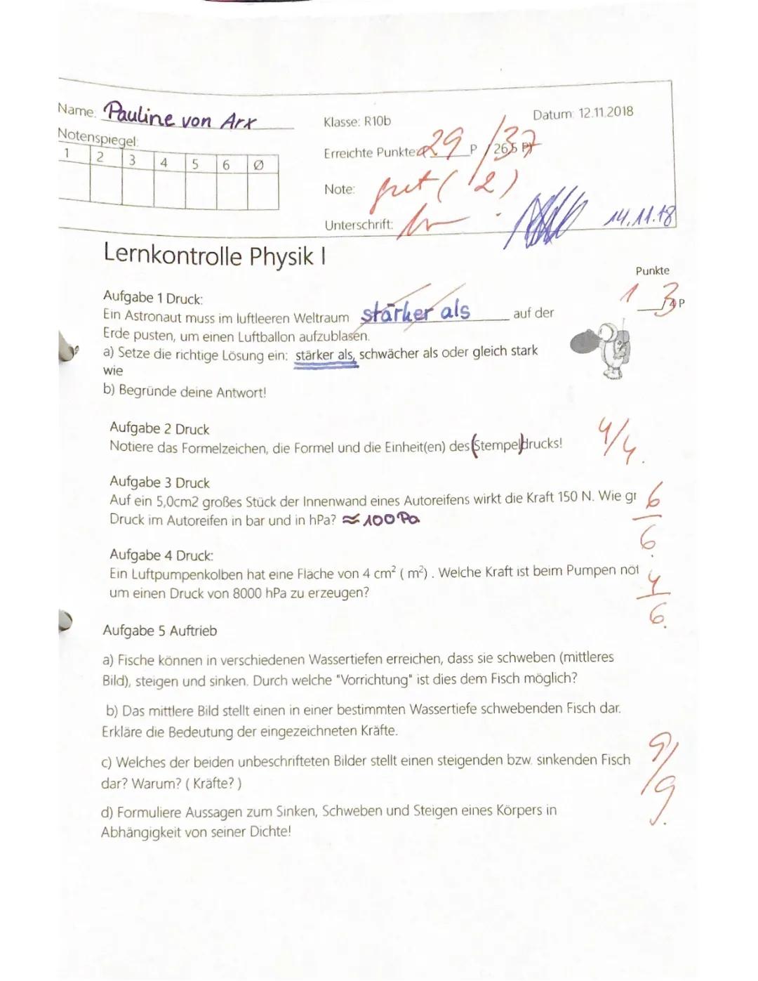 Physik Druck Aufgaben Klasse 8 und 9: Einheiten, Formeln und Tests