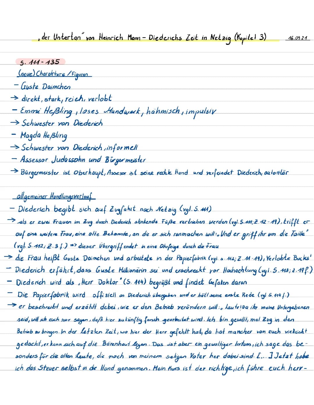 Der Untertan - Zusammenfassung Kapitel 3 (S.111-135)