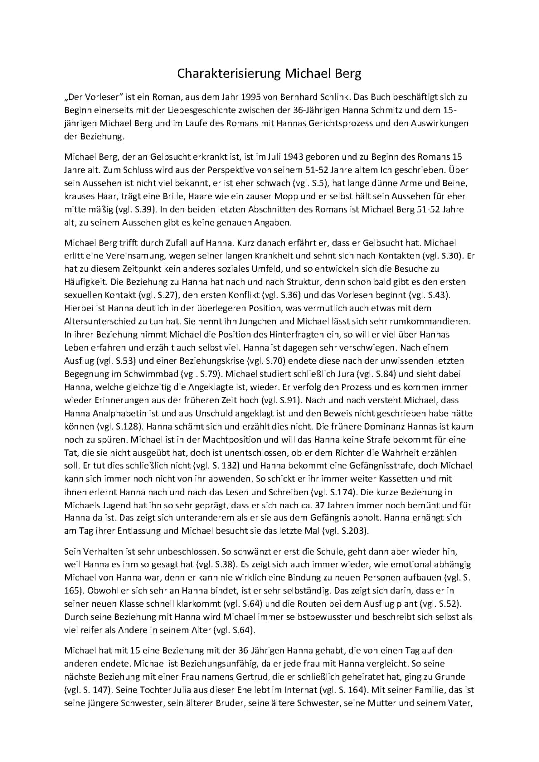 Charakterisierung Michael Berg der Vorleser