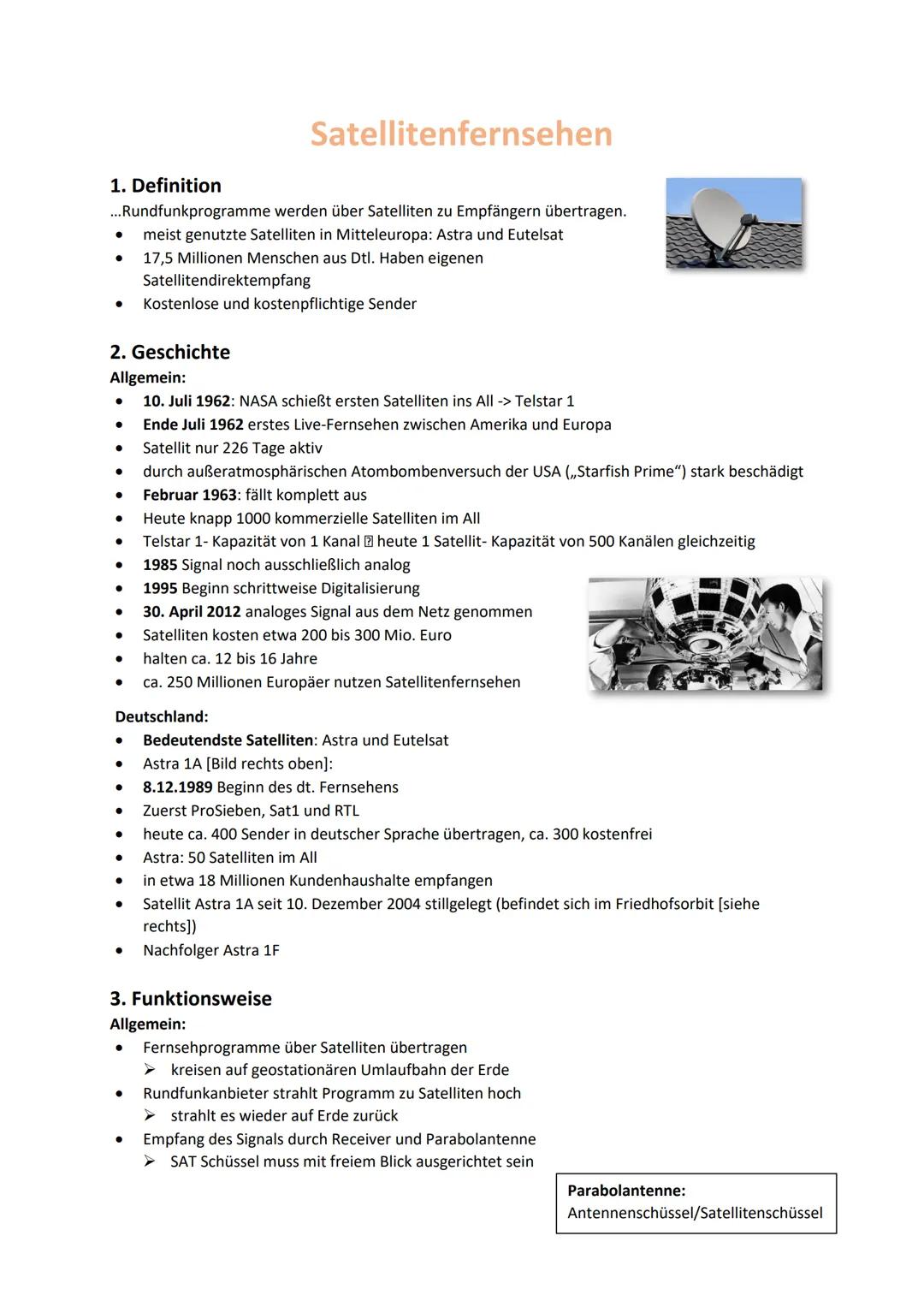 1. Definition
... Rundfunkprogramme werden über Satelliten zu Empfängern übertragen.
● meist genutzte Satelliten in Mitteleuropa: Astra und 