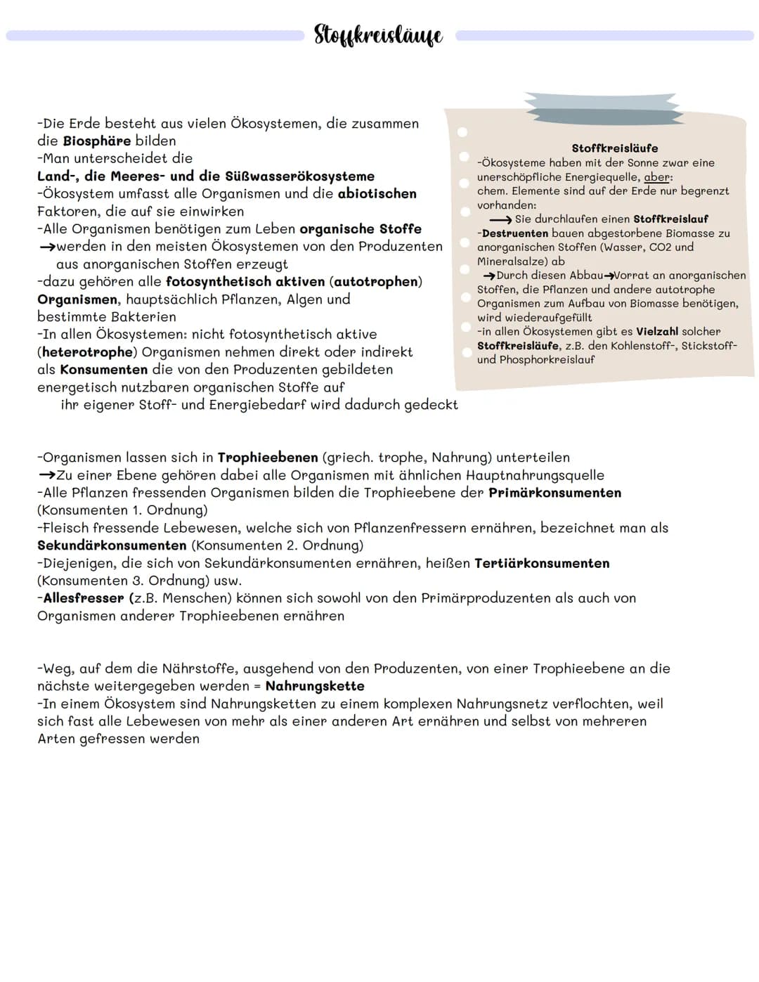 Stoffkreisläufe
-Die Erde besteht aus vielen Ökosystemen, die zusammen
die Biosphäre bilden
-Man unterscheidet die
Land-, die Meeres- und di