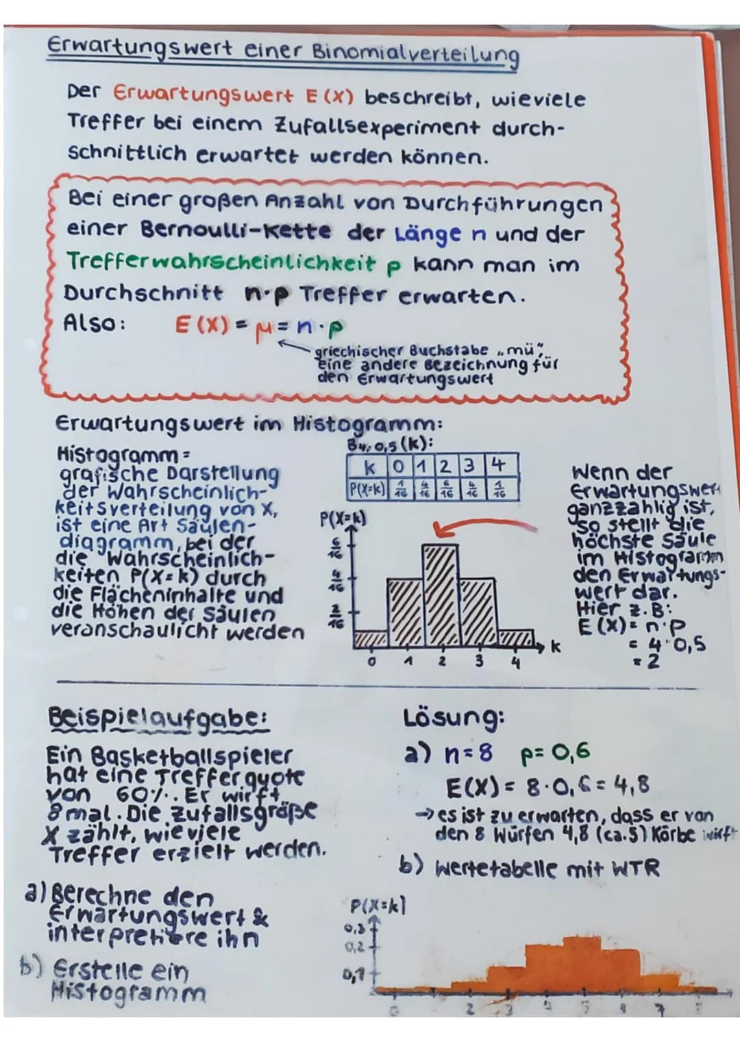 Erwartungswert einer Binomialverteilung
Der Erwartungswert E (x) beschreibt, wieviele
Treffer bei einem Zufallsexperiment durch-
Schnittlich